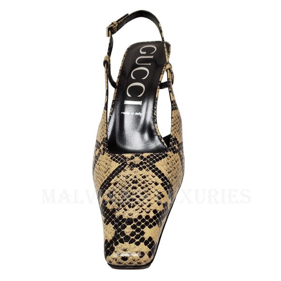 GUCCI SHOES MID HEEL SLINGBACK PUMPS PYTHON PRINT LEATHER G LOGO sz 41 11 - Picture 8 of 15